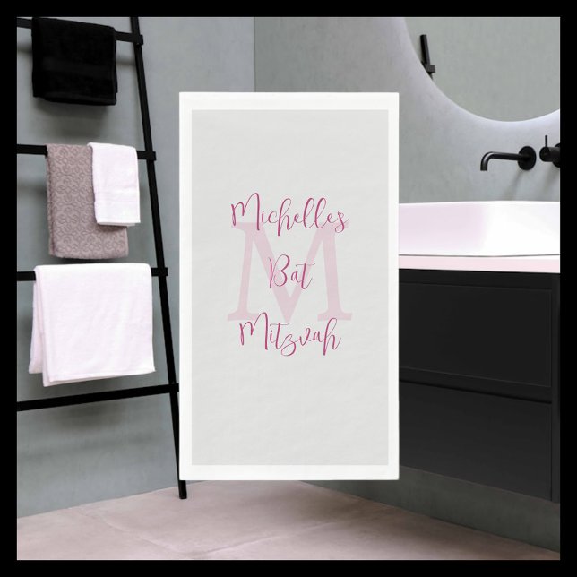 Grau Pink Berry Bat Mitzvah Name Monogram Serviette (Von Creator hochgeladen)