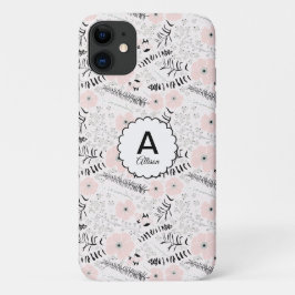 Grau-Pink-Blume Monogramm Case-Mate iPhone Hülle
