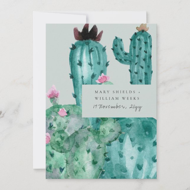 Grau Pink Floral Wüste Kakti Foliage Einladung (Vorderseite)