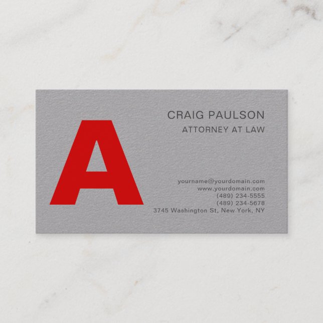 Grau Red Monogram Attorney at Law Modern Visitenkarte (Vorderseite)