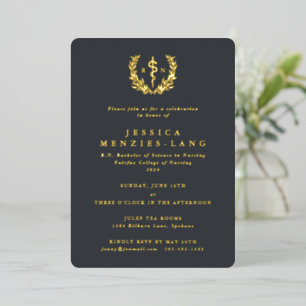 Grau Registered Nurse Asklepios+Lorbeerkranz Folieneinladung