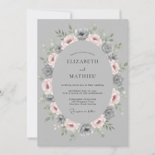 Grau-romantische florale Hochzeit Einladung