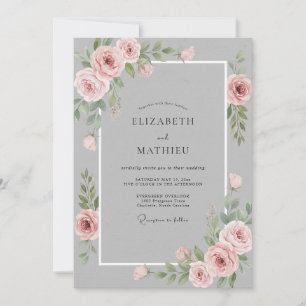 Grau Rosa Aquarell Florale Hochzeit Einladung