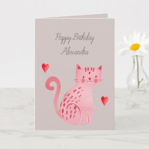Grau Rosa Katzenherzen Geburtstag  Karte