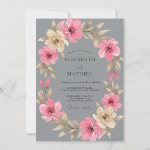 Grau Rosa Romantische Florale Hochzeit Einladung