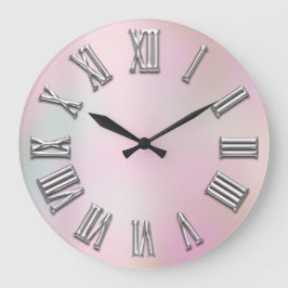 Grau. Rosa Silver Roman Number Holographic Große Wanduhr