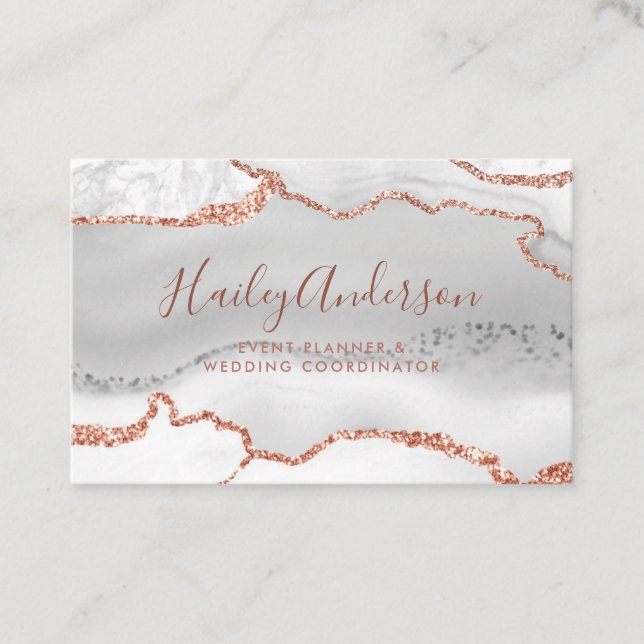 Grau & Rose Gold Glitzer Aquarell Gilded Agate Visitenkarte (Vorderseite)