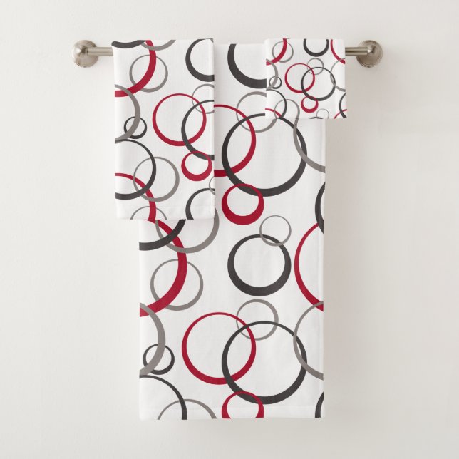 Grau-rote Kreise weiß Badhandtuch Set (Insitu)