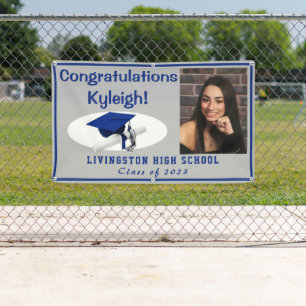 Grau & Royal Blue Vinyl Abschluss Foto Banner