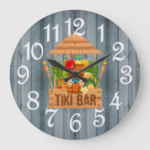 Grau Rustic Tiki Bar Large Clock Große Wanduhr