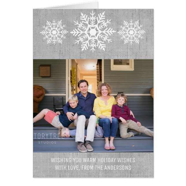 Grau Rustikales Snowflake Holiday Foto (Vorne)