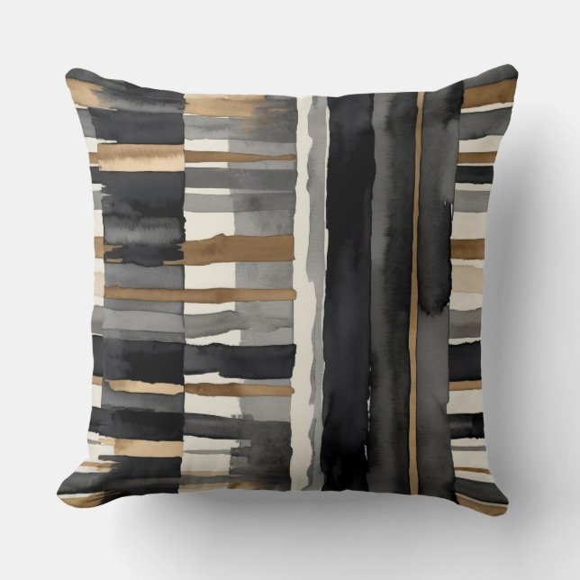 Grau schwarz beige und Bronze abstrakt Kissen (Vorderseite)