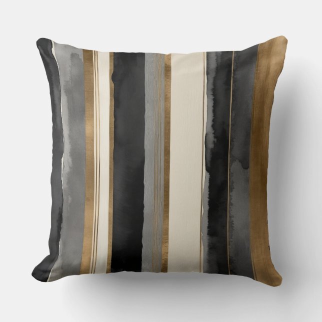 Grau-schwarz-beige und goldene Streifen Kissen (Vorderseite)