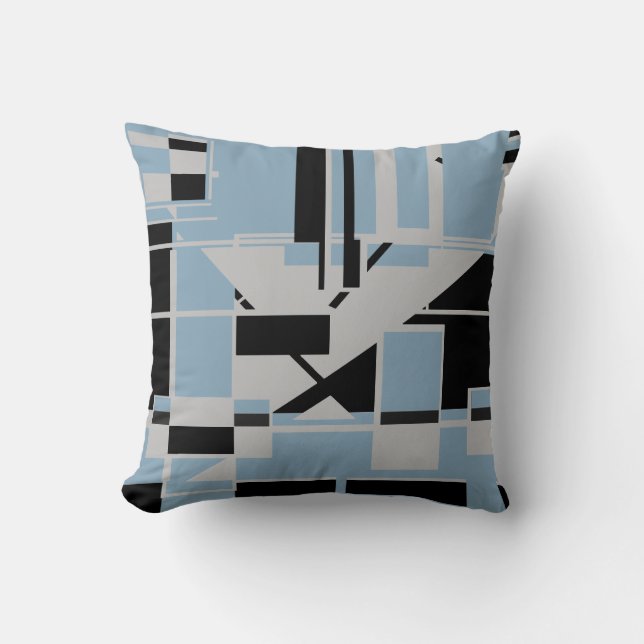 Grau Schwarz Blassblau Geometrisches Abstraktes La Kissen (Vorderseite)