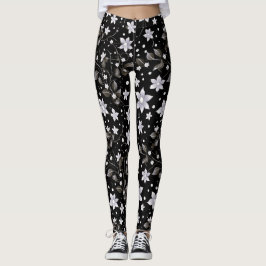 Grau-Schwarz-Blume-Muster Leggings