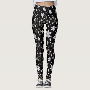 Grau-Schwarz-Blume-Muster Leggings