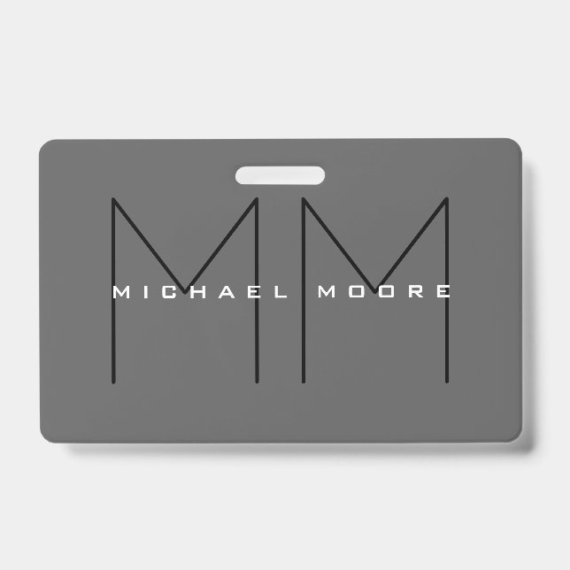 Grau Schwarz Bold Monogram Modernes Minimalistisch Ausweis (Vorderseite)