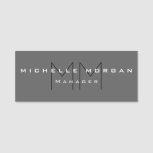 Grau Schwarz Bold Monogram Modernes Minimalistisch Namensschild