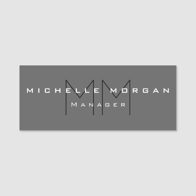 Grau Schwarz Bold Monogram Modernes Minimalistisch Namensschild (Vorderseite)