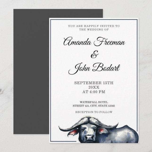 Grau-schwarz-Buffalo Western Hochzeit Einladung (Vorne/Hinten)