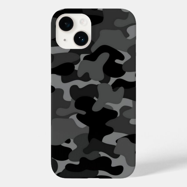Grau-Schwarz-Camouflage Case-Mate iPhone 14 Hülle (Rückseite)