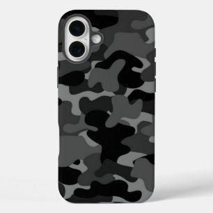 Grau-Schwarz-Camouflage iPhone 16 Plus Hülle