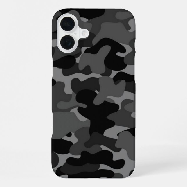 Grau-Schwarz-Camouflage iPhone 16 Plus Hülle (Rückseite)