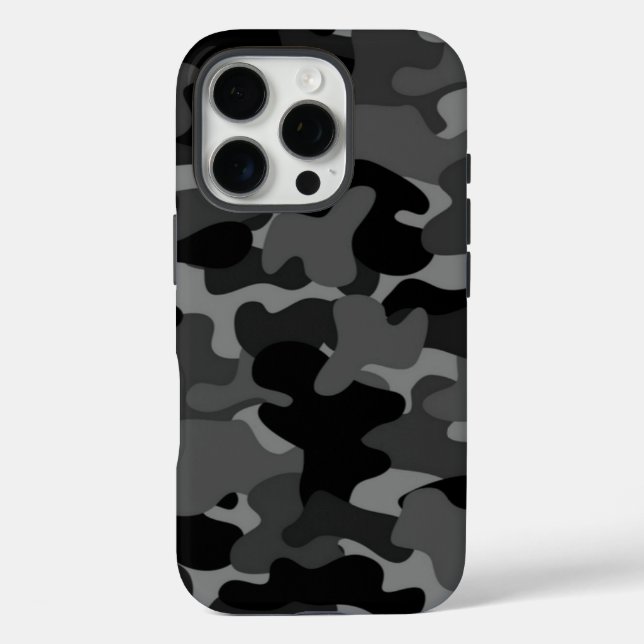Grau-Schwarz-Camouflage iPhone 16 Pro Hülle (Rückseite)