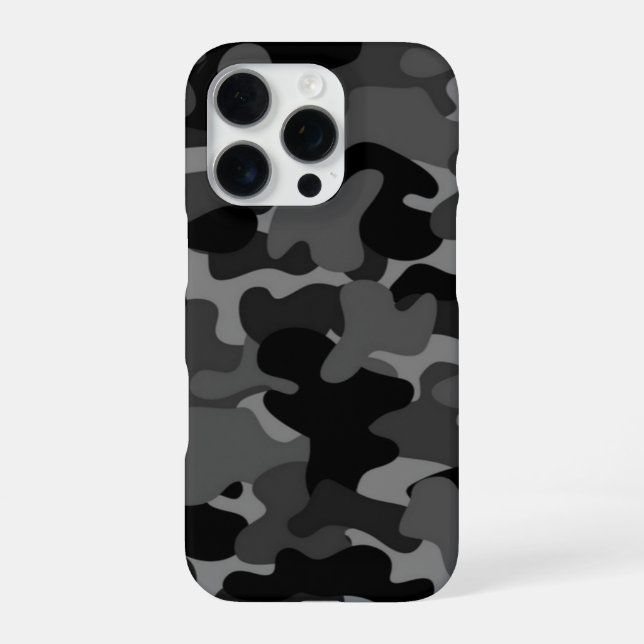Grau-Schwarz-Camouflage iPhone 16 Pro Hülle (Rückseite)
