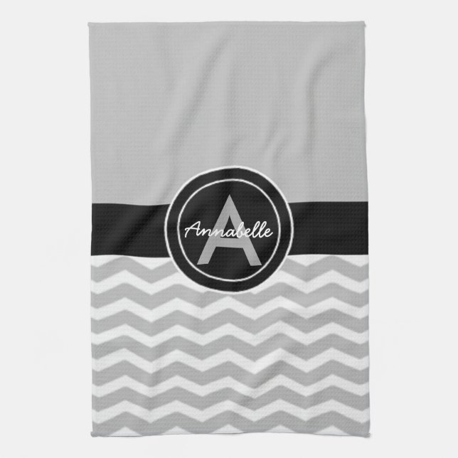 Grau Schwarz Chevron Geschirrtuch (Vertikal)