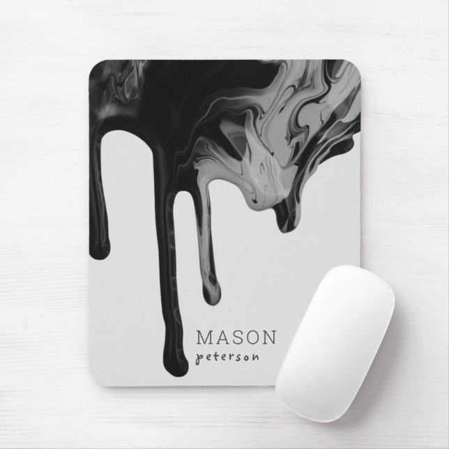 Grau schwarz Dripping Paint Liquid Marmor Nahtlos Mousepad (Mit Mouse)