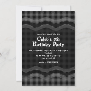 Grau Schwarz Kariert Checker Plaid Party Einladung