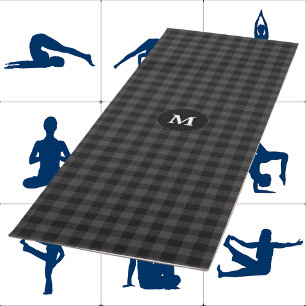 Grau Schwarz Kariert Tartan Monogramm Anfangsbuchs Yogamatte