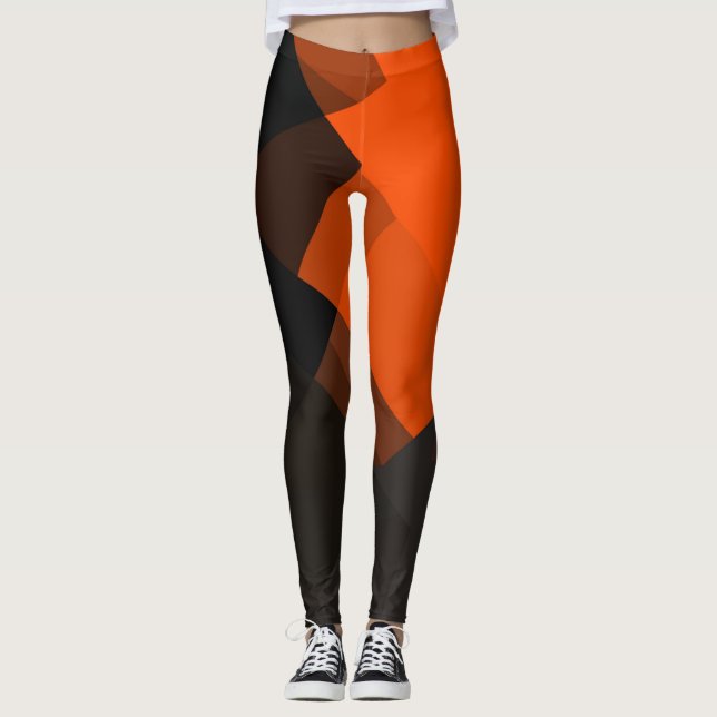 Grau-Schwarz-Orange Modern Geometric-Muster Leggings (Vorderseite)