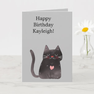 Grau Schwarz Pink Herz Katze Geburtstag Karte