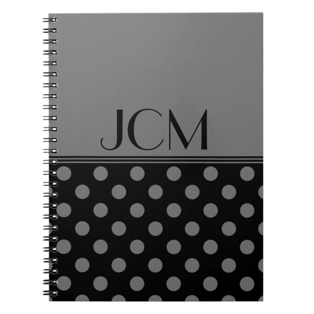 Grau/Schwarz-Polka-Dot-Monogramm Notizblock (Vorderseite)