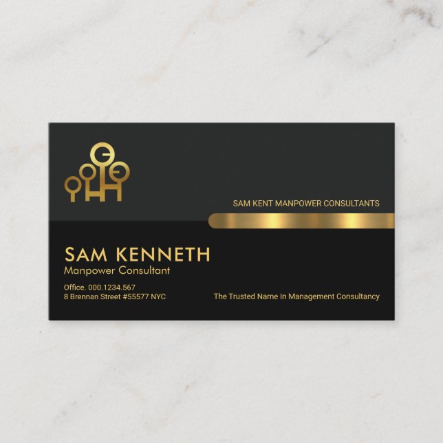 Grau-Schwarz-Retro-Spalten Personalberater Visitenkarte (Vorderseite)
