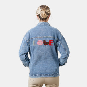Grau-Schwarz-Rosa-Mini-Herz-Liebe Jeansjacke