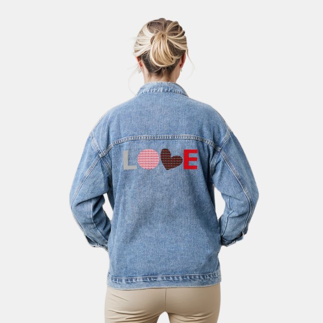 Grau-Schwarz-Rosa-Mini-Herz-Liebe Jeansjacke (Modell)