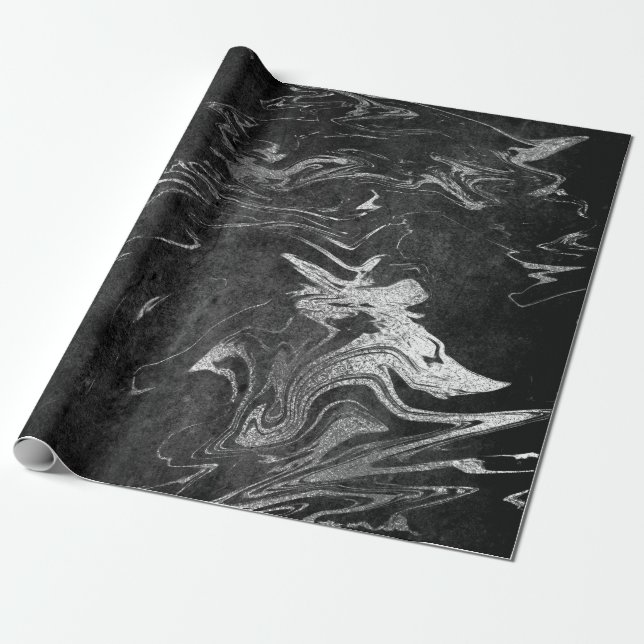 Grau Schwarz Silver Grafit Marmor Shiny Glam Geschenkpapier (Ungerollt)