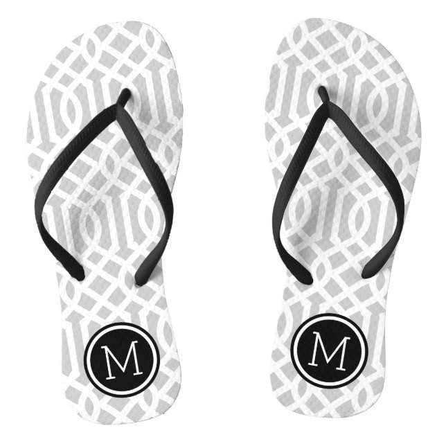 Grau-Schwarz-Trellis-Monogramm Flip Flops (Fußbett)