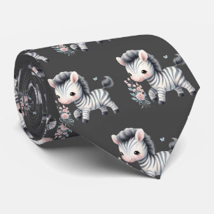 Grau Schwarz und Weiß Moderne Kawaii Süße Zebras Krawatte