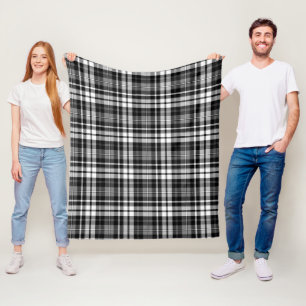 Grau Schwarz Weiß Kariert Tartan Fleecedecke