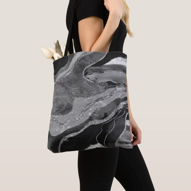 Grau Schwarz-weiß Marble Agate Silver Glitzer Glam Tasche (Von Nahem)
