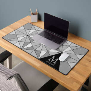 Grau Schwarz Weiß Retro-Mosaik-Dreieck-Monogramm Schreibtischunterlage