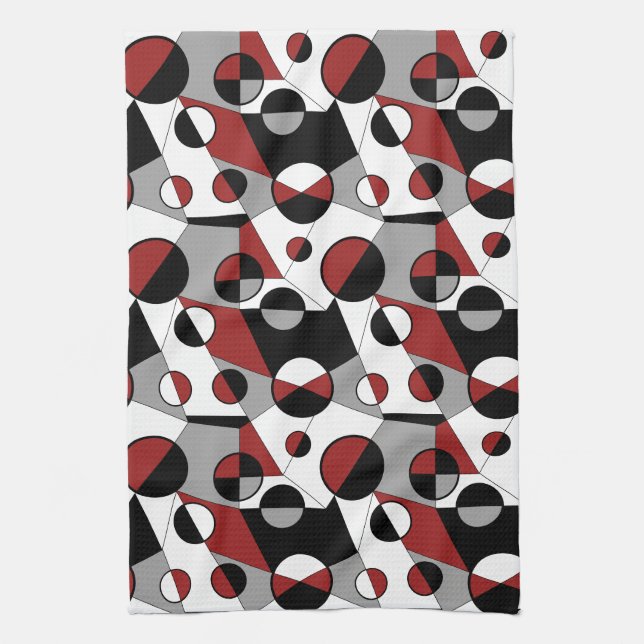 Grau, schwarz, weiß, rot Geometrische Mod Retro Geschirrtuch (Vertikal)