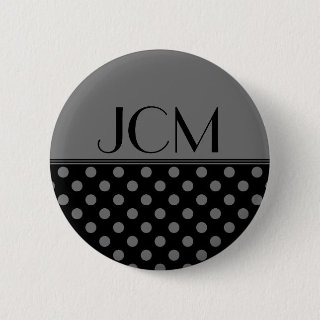 Grau/Schwarzes Punkte-Monogramm Button (Vorderseite)