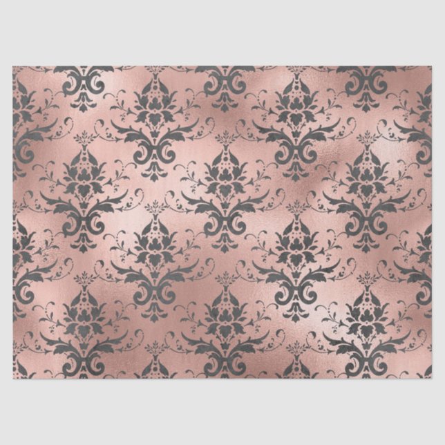 Grau Scroll Arbeit Blumenmotiv Rosa Dekoupage Seidenpapier (Vorderseite)