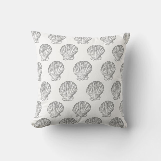 Grau Seashell elegantes, nahtloses Muster Kissen (Vorderseite)