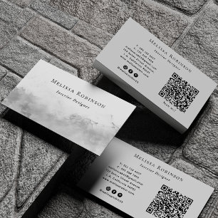 Grau Silber Abstrakt Rauch QR-Code & Soziale Medie Visitenkarte